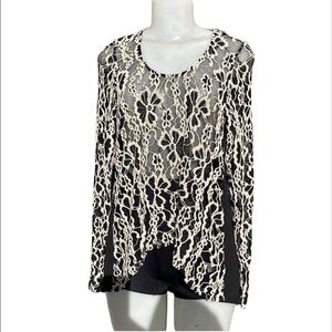 S.Line Black Long Sleeve Sheer Lace Top Size M